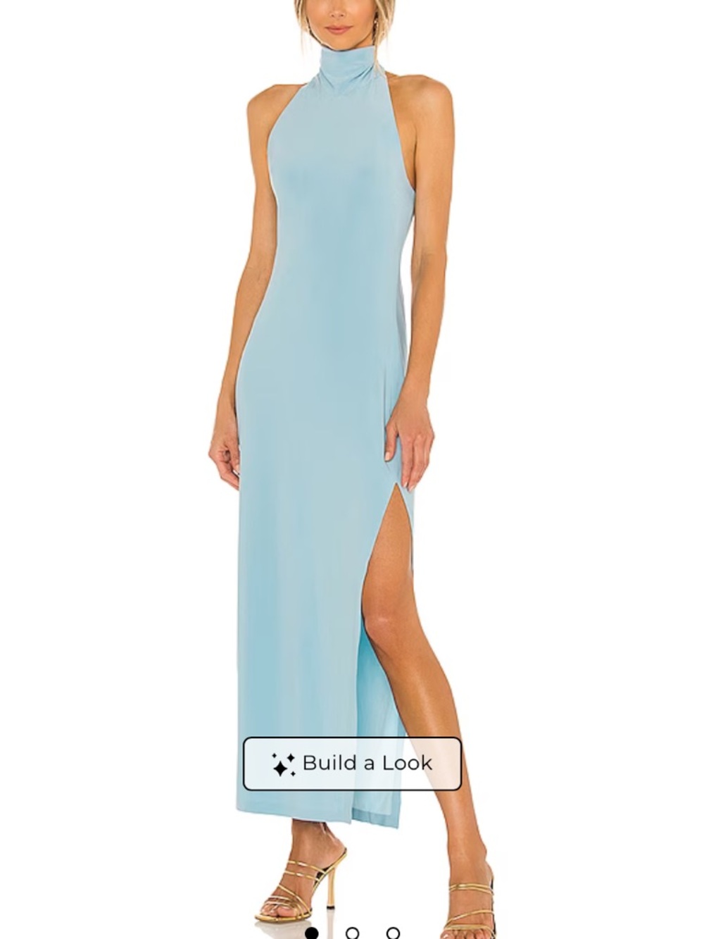 Norma Kamali Light Blue High-Neck Maxi Dress with Side Slit